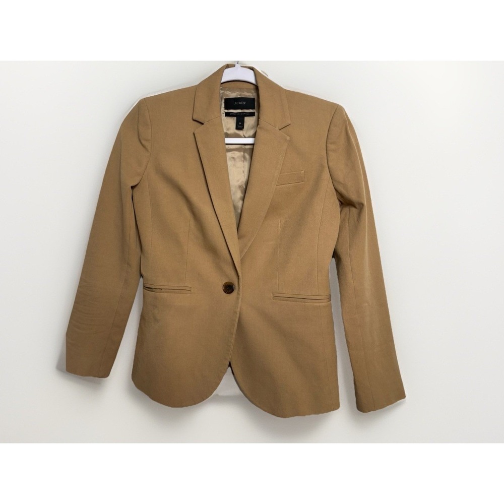 J. Crew Campbell Stretch Cotton Tan Blazer Jacket Size 2P Schoolboy